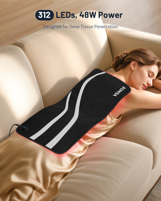 ROMISA Large Red Light Therapy Mat for body, 312LEDs 48W, 25" x 12.3" Red Light Therapy Pad with Controller Timer