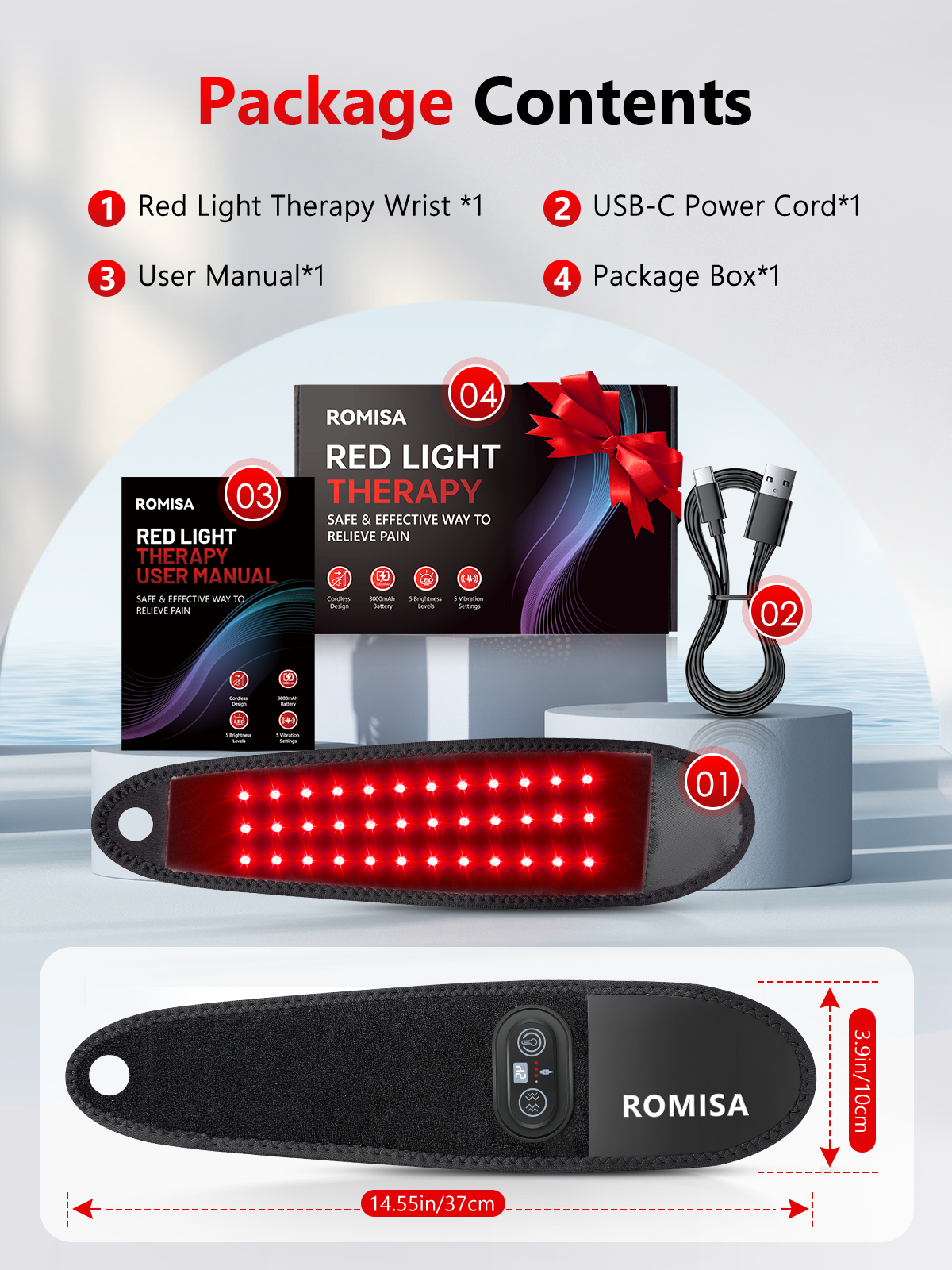 ROMISA Red Light Therapy for Hand, Near Infrared Light Therapy Wrist Brace & Red Light Therapy Wrist Wrap Pad for Faster Recovery